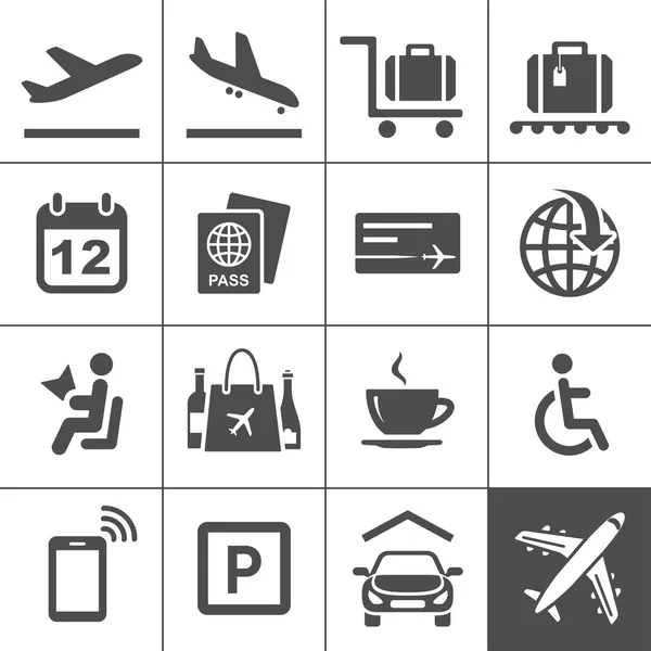 Aeropuerto universal y los iconos de los viajes aéreos — Vector de stock