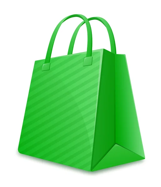 Ilustração vetorial de saco de compras listrado verde com sombra — Vetor de Stock