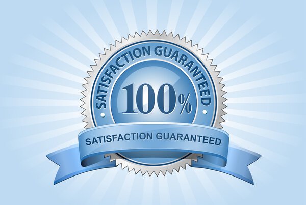 Vector Satisfaction Guaranteed Sign on Blue Background