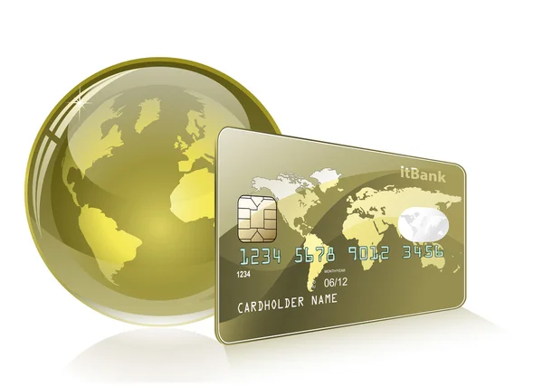 Creditcard met wereldkaart en globe. betaling concept. internetbankieren. — Stockvector