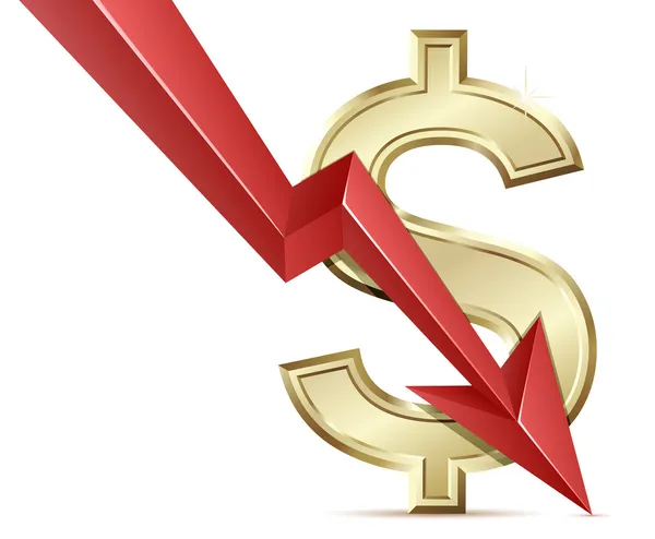 Csökkenő dollár. deviza dollár összeomlása. átváltási árfolyam. — Stock Vector