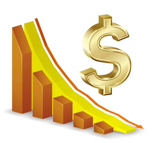 Dolar cayendo. Colapso de moneda del dólar. Tipo de cambio . — Archivo Imágenes Vectoriales