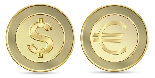 Gold coins. Dollar and euro. — Stock Vector