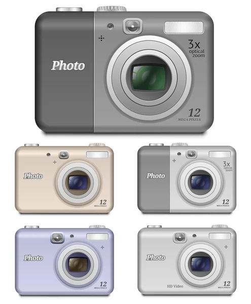 5 Vector Digital Compact Cameras — Stock Vector