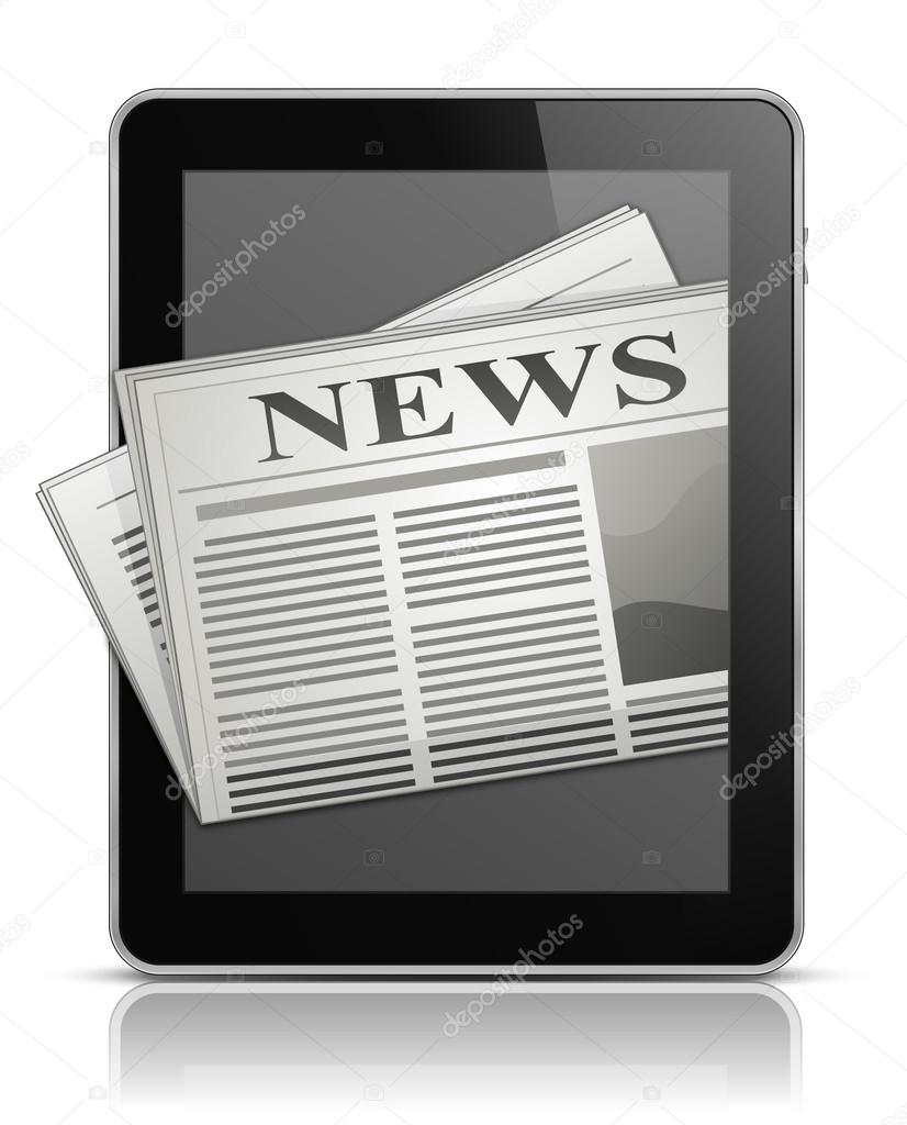 Online news. Tablet PC and newspaper icon. Vector illustration