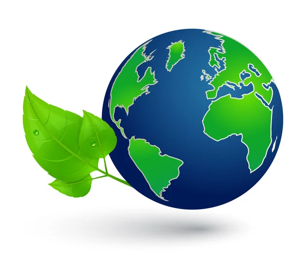 Földgömb és a levelek. környezetvédelmi koncepció. — Stock Vector