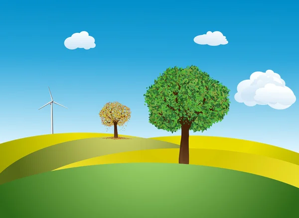 Arbres et éoliennes dans une prairie — Image vectorielle