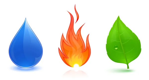 Water drop, fire and leaf — Stock Vector