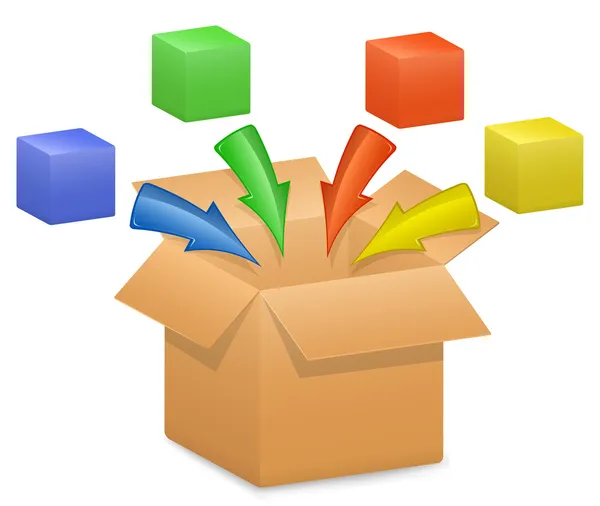 Karton doboz és színes nyilak — Stock Vector