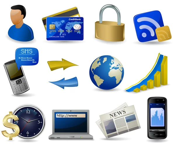 Conjunto de iconos del sitio web de negocios - (azul, oro ) — Vector de stock