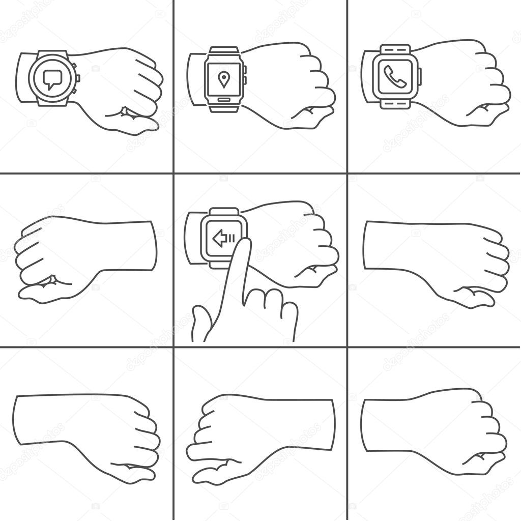 Hands with smartwatch icons
