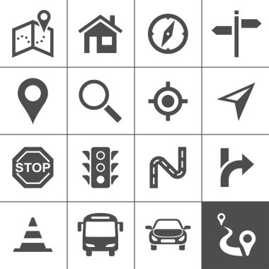 Route planning and transportation icons clipart