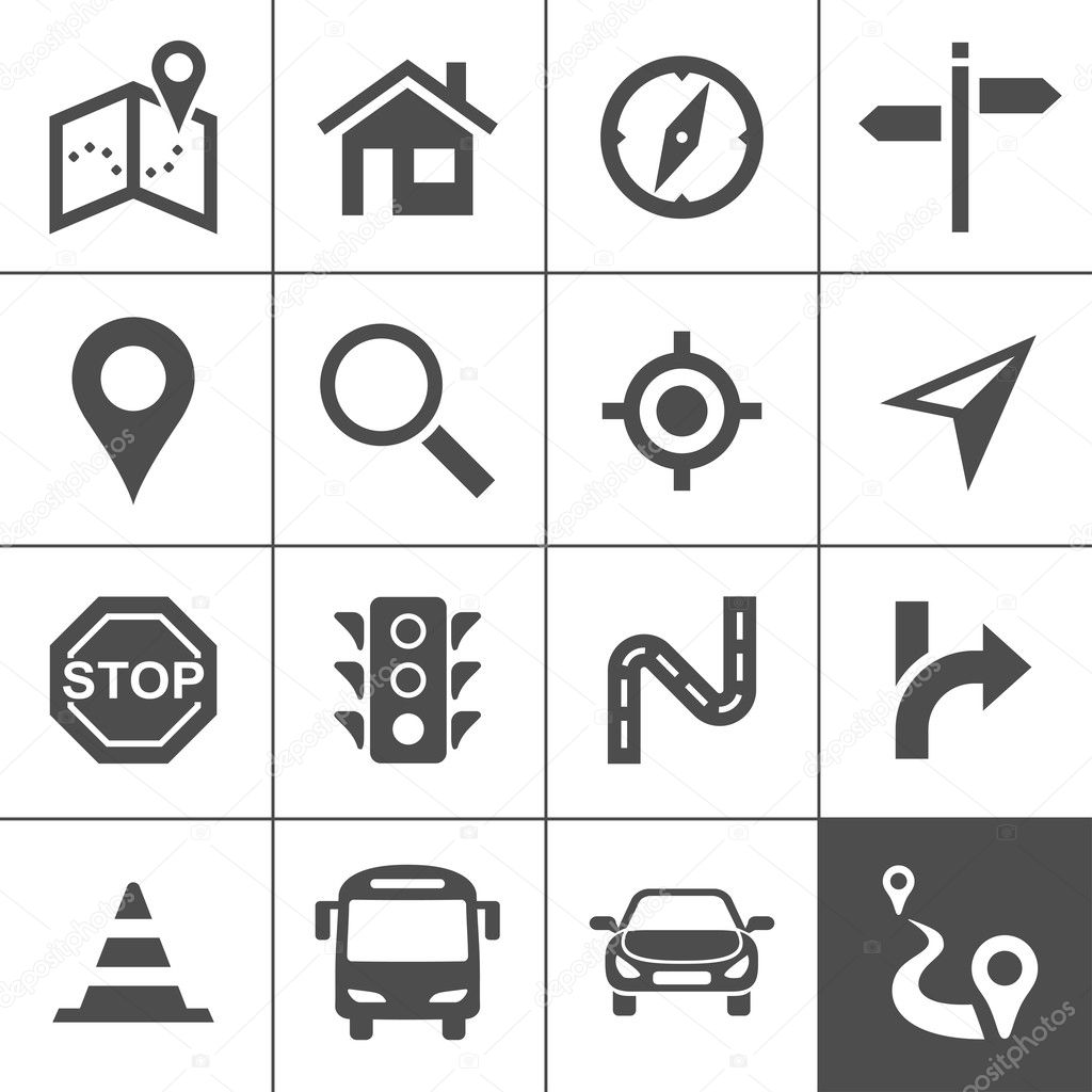 Route planning and transportation icons