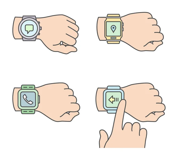 Smartwatch 图标的双手 — 图库矢量图片