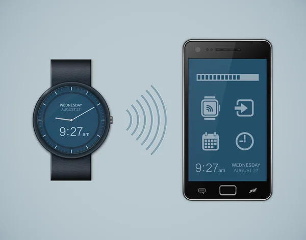 Smartwatch und Smartphone-Kommunikation — Stockvektor