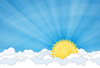 Sun and white clouds over blue sky