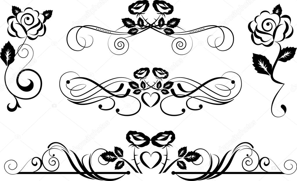 Set of design elements and dividers with roses