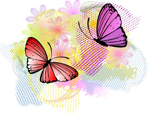 Virágos absztrakt háttér pillangók — Stok Vektör