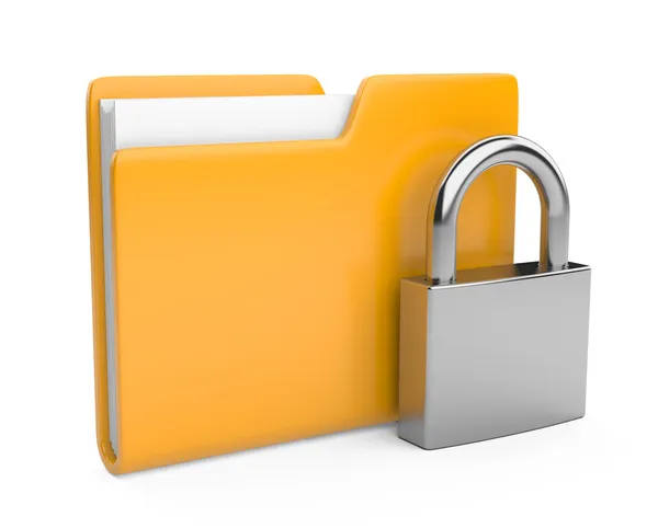 Yellow folder and lock. Data security concept — Foto de Stock