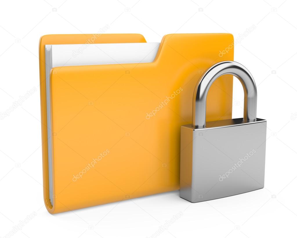 Yellow folder and lock. Data security concept