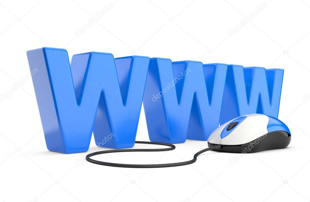 Internet symbol www connected to a mouse
