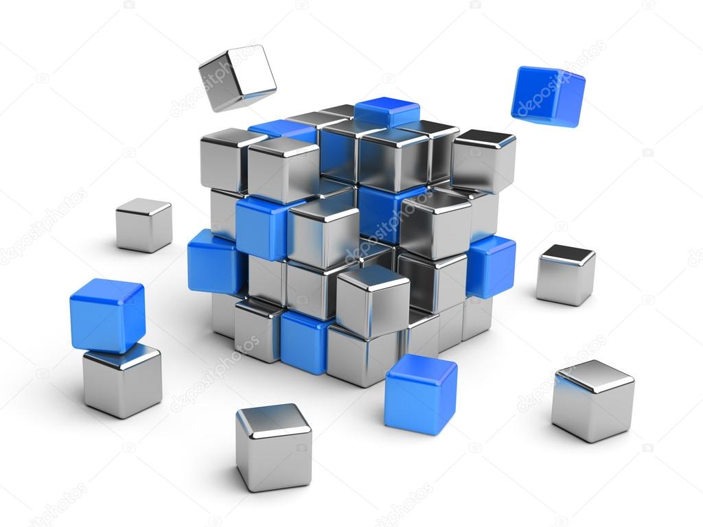 Cube assembling from blocks.