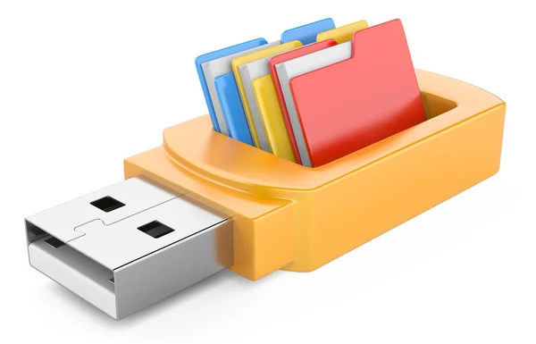 USB флэш-накопитель и папки — стоковое фото