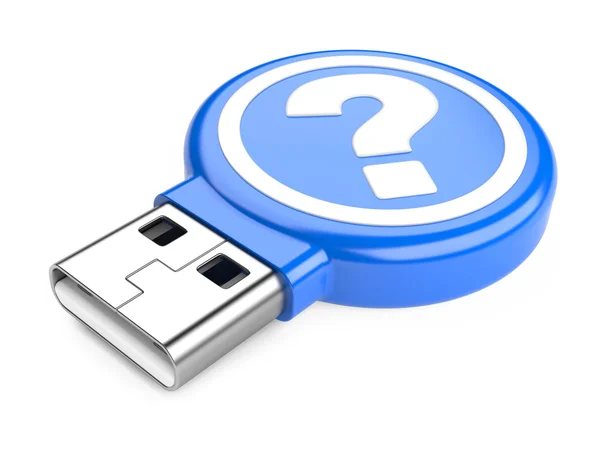 USB błysk przejażdżka rezygnować znak pytanie. obraz 3D — Zdjęcie stockowe