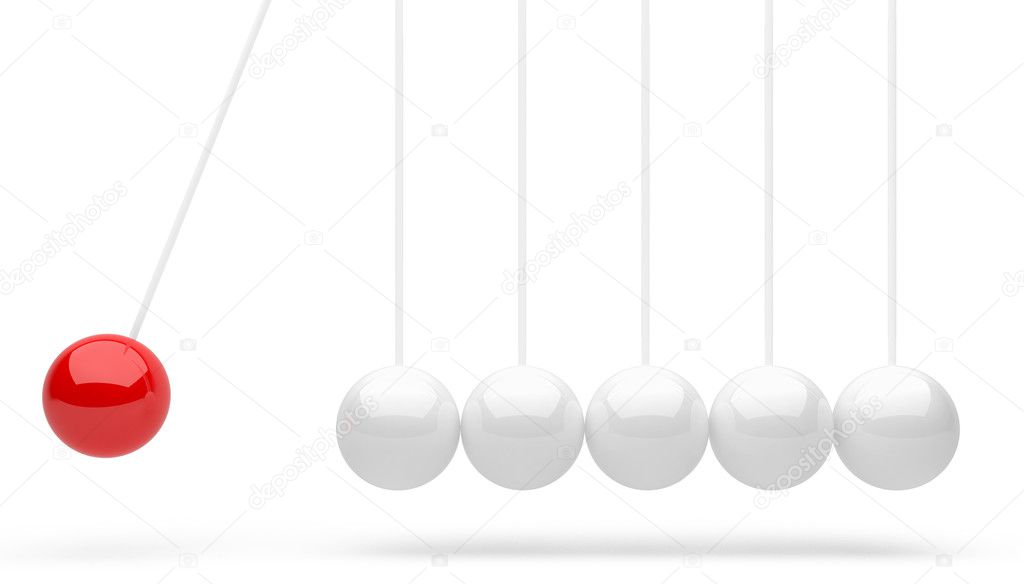Newton's cradle with one red ball