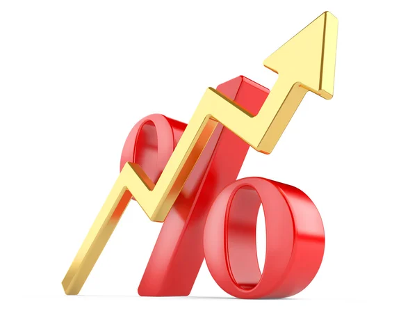 Símbolo de porcentagem vermelho brilhante com seta — Fotografia de Stock