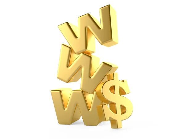 Www και Δολάριο σημάδι, χρήματα σε απευθείας σύνδεση έννοια — Φωτογραφία Αρχείου