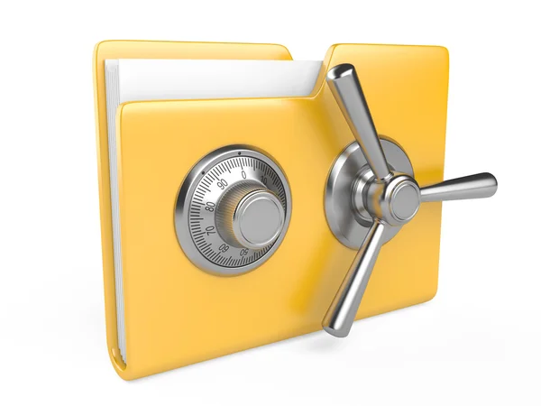 Yellow folder and combination Lock — Stock Photo, Image