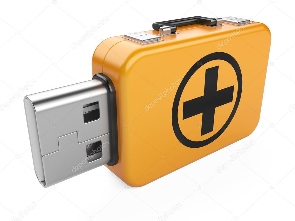 usb flash drive and first aid sign