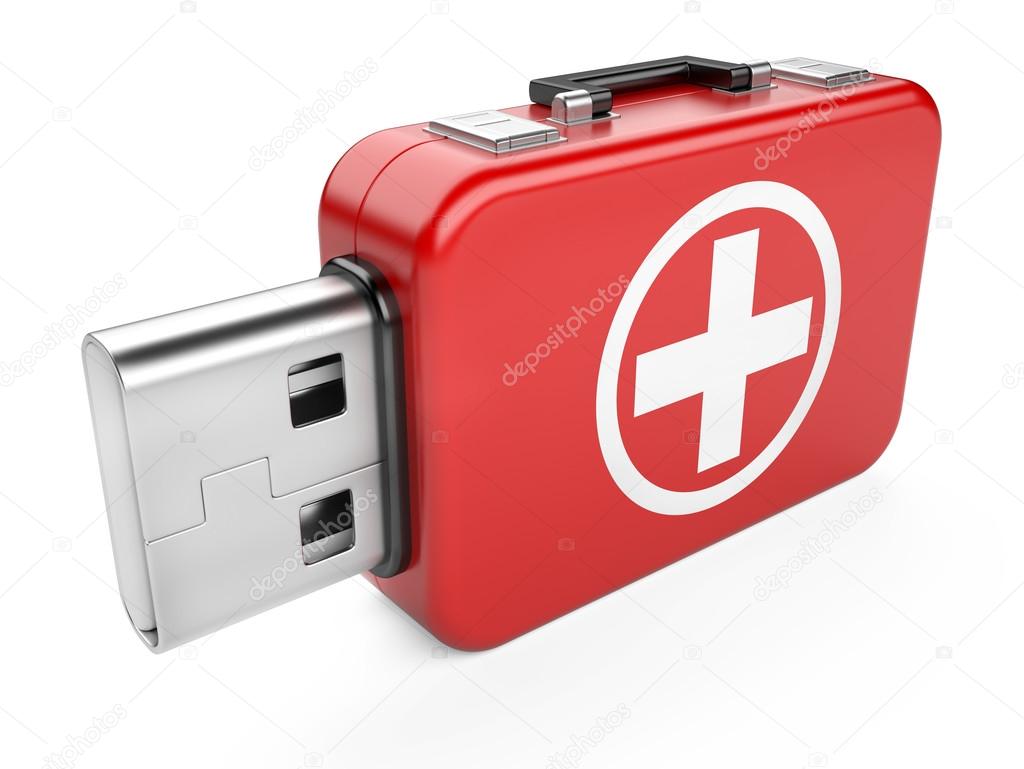 usb flash drive and first aid sign