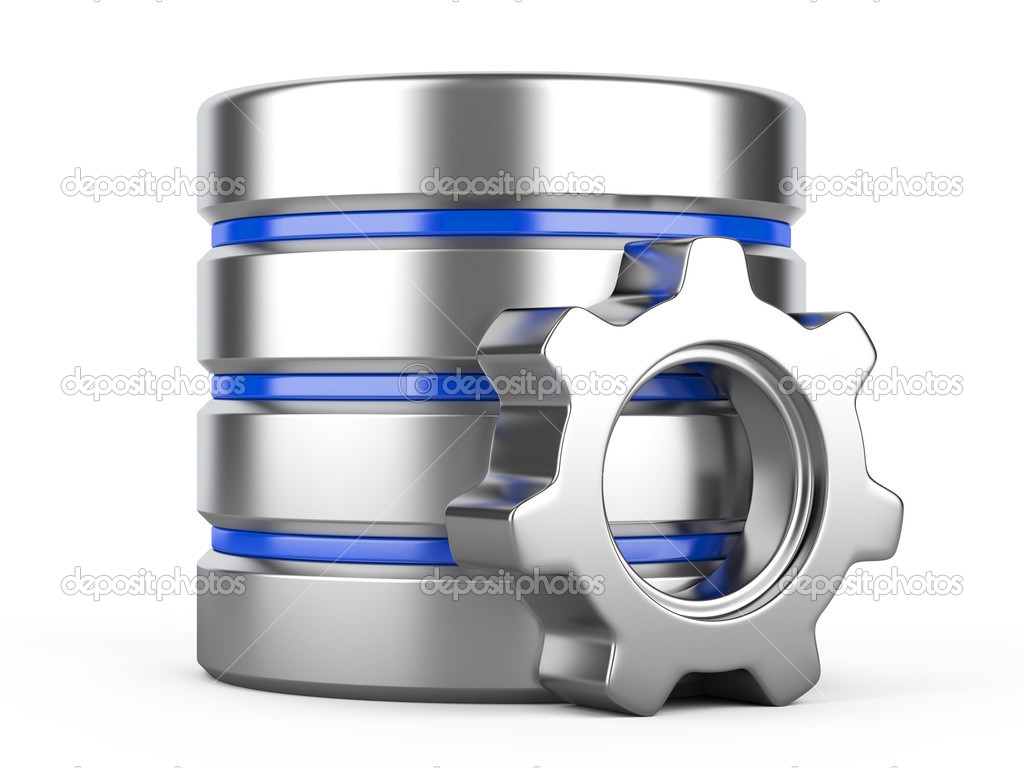 database with gear on white background