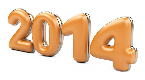 3d 2014 Jahr orangefarbene Figuren mit silbernem Rand — Stockfoto
