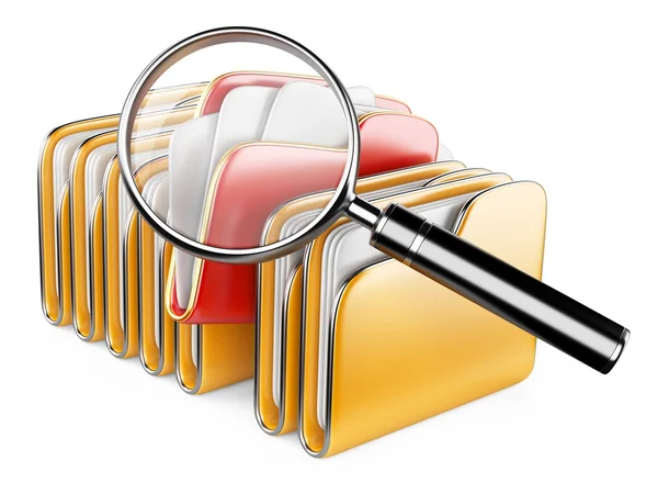 Folders and files search icon - folders under the magnifier. — Stock Photo, Image