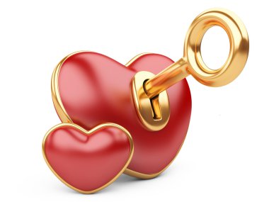 Kırmızı valentine kalp ile bir anahtar deliği ve anahtar.