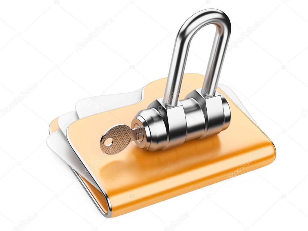 Secure files. Folder with Key.