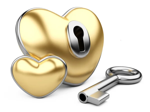 Gouden valentine hart met een sleutelgat en sleutel. — Stockfoto