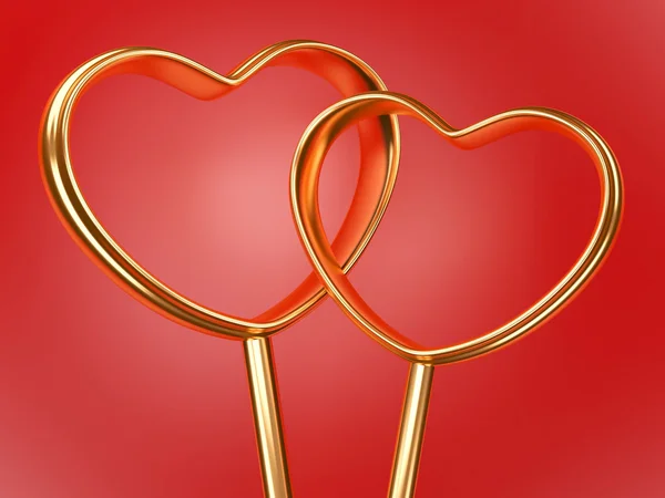 Två gyllene hjärtan form — Stockfoto