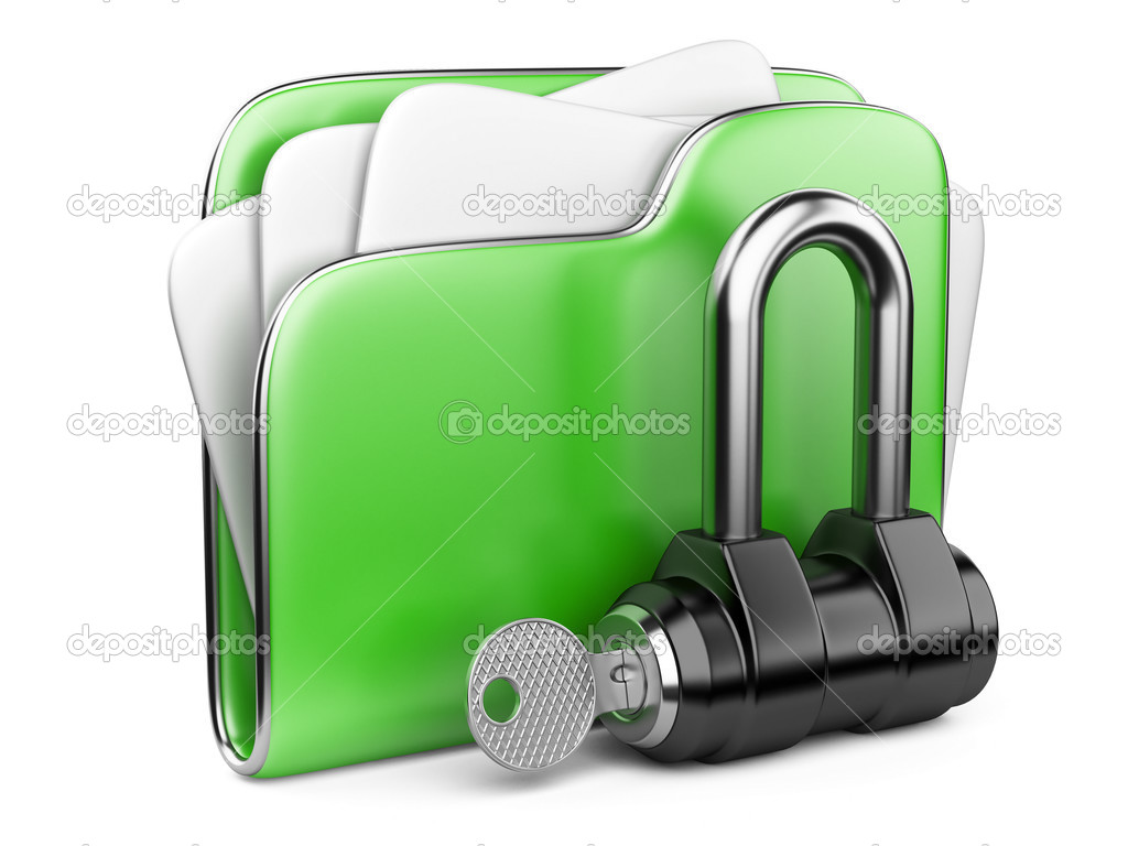 Secure files. Green folder with Key.