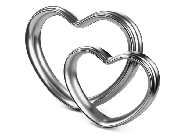 Dois corações de prata forma — Fotografia de Stock