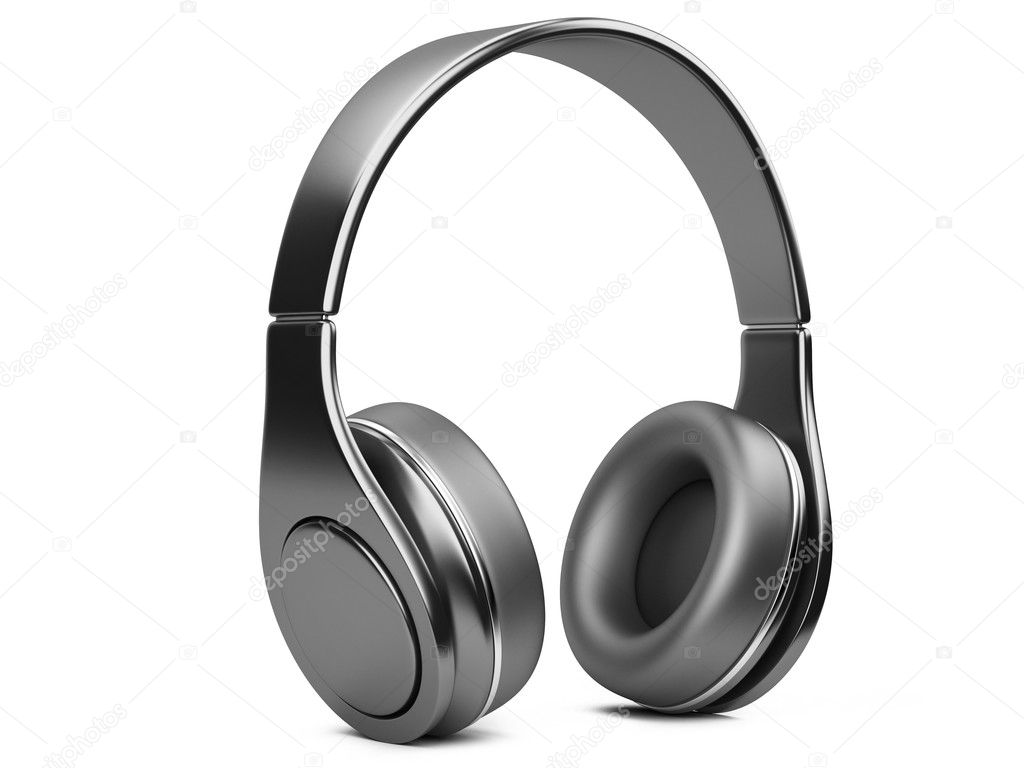 black modern headphones isolated on white