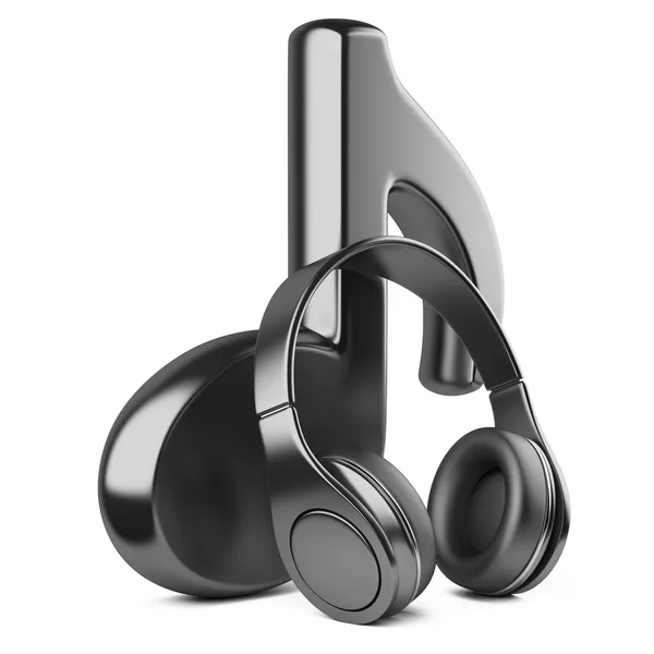 흑인 음악 노트와 흰색 절연 헤드폰 — 스톡 사진