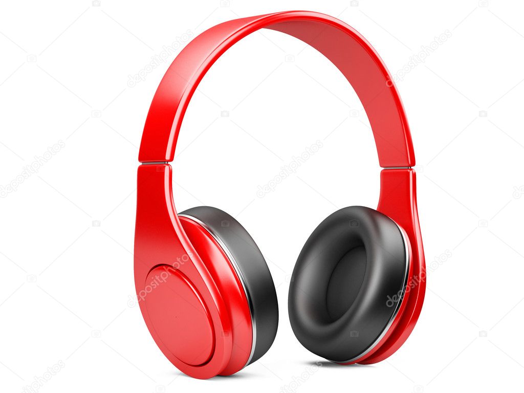 red modern headphones isolated on white