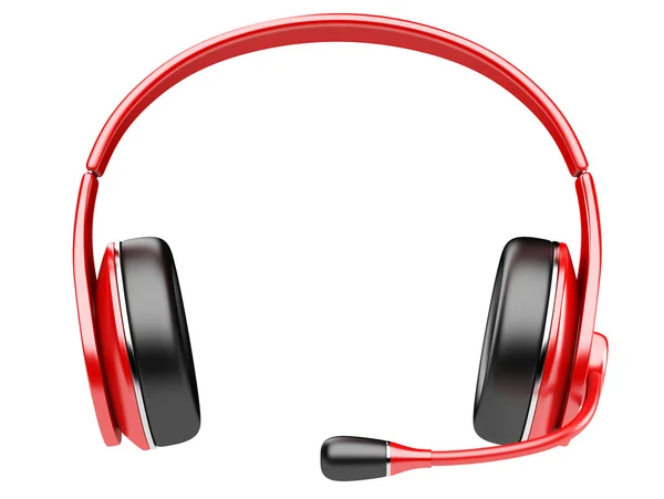 Red modern headphones with microphone — Stock Photo, Image
