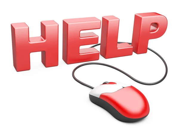 Computer mouse connected to the word HELP - internet concept — Stock Photo, Image