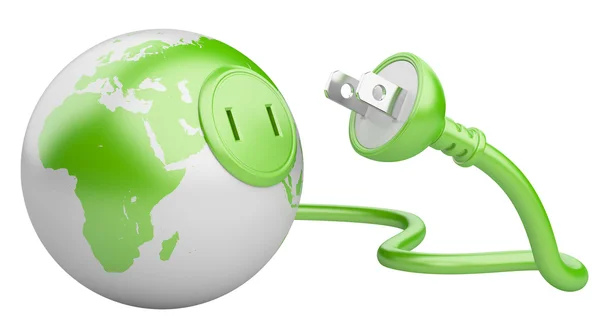 Yeşil enerji kavramı. Elektrik fişi ile yeşil bir dünya — Stok fotoğraf