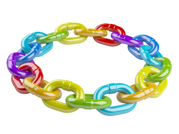 Metal círculo cadeia colorido. conceito de trabalho em equipa — Fotografia de Stock